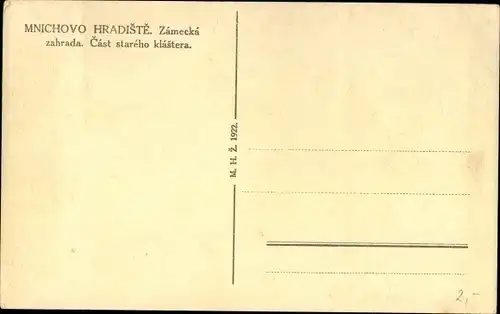 Ak Mnichovo Hradiště Münchengrätz Mittelböhmen, Zamecka zahrada, Cast stareho klastera