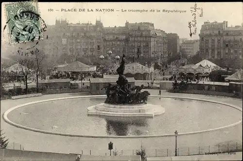Ak Paris XI, Place de la Nation, le triomphe de la République