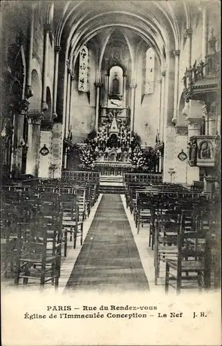 Ak Paris XII Reuilly, Rue de Rendez-vous, Église de l'Immaculée Conception, La Nef