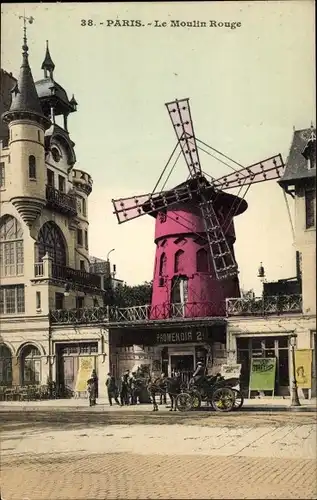 Ak Paris XVIII. Buttes Montmartre, Le Moulin Rouge, Place Blanche