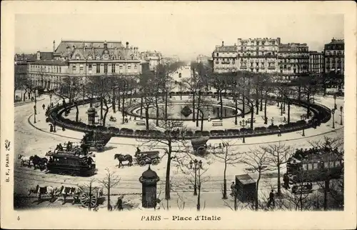 Ak Paris XIII, Panorama de la Place d'Italie, tramways, Pferdestraßenbahn