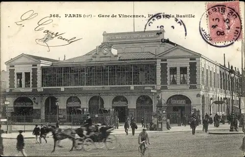 Ak Paris XII., Gare de Vincennes, Place de la Bastille