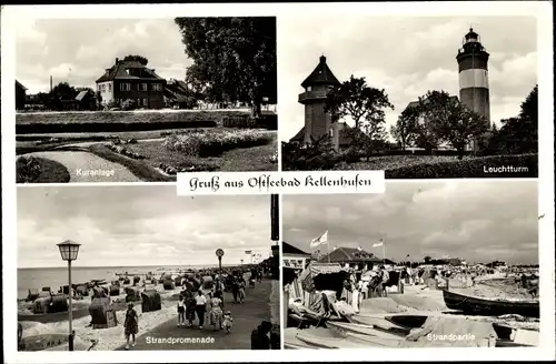 Ak Ostseebad Kellenhusen in Holstein, Strandpromenade, Strandpartie, Leuchtturm, Kuranlage