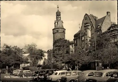 Ak Halle an der Saale, Am Leipziger Turm, Straßenansicht, Autos