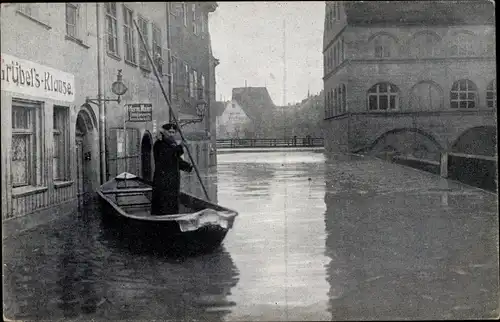 Ak Nürnberg, Hochwasserkatastrophe 1909, Grübelstrasse, Boot