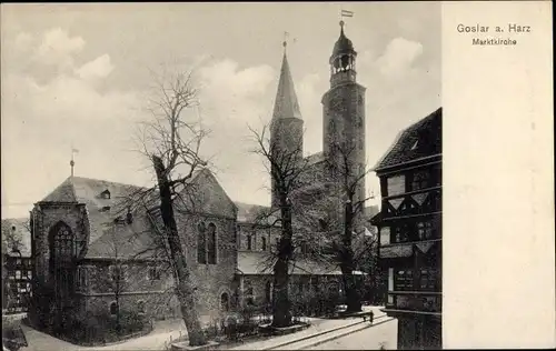 Ak Goslar am Harz, Marktkirche,  Straßenpartie