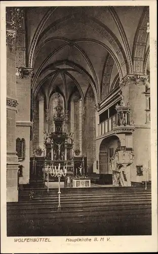 Ak Wolfenbüttel in Niedersachsen, Blick in die Hauptkirche, Altar