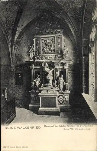 Ak Walkenried am Harz, Ruine, Denkmal des letzten Grafen von Hohenstein Ernst VII im Capitelsaal