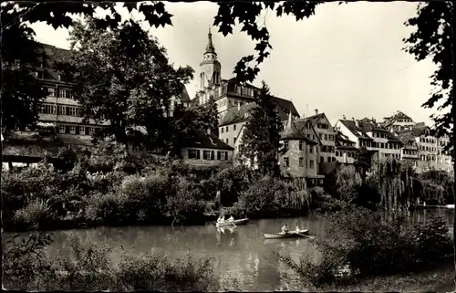 Ak Tübingen am Neckar, Hölderlinturm, am Neckar, Boote