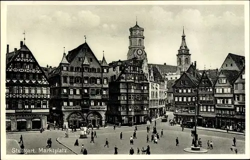 Ak Stuttgart in Württemberg, Marktplatz, Geschäfte, Passanten
