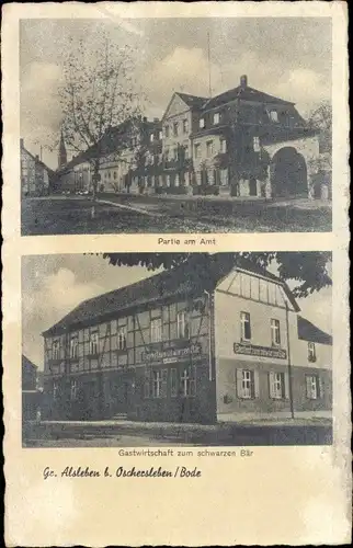 Ak Großalsleben Gröningen an der Börde, Partie am Amt, Gastwirtschaft zum schwarzen Bär