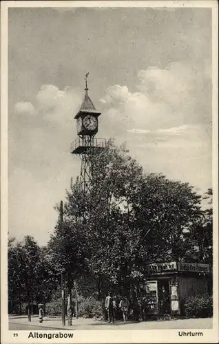 Ak Altengrabow Möckern in Sachsen Anhalt, Blick auf den Uhrturm, Kiosk