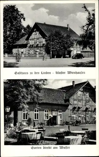 Ak Wienhausen Niedersachsen, Gasthaus zu den Linden, Kloster Wienhausen, Garten