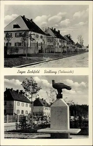 Ak Lagerlechfeld Graben im schwäbischen Kreis Augsburg, Teilansicht, Denkmal mit Adler