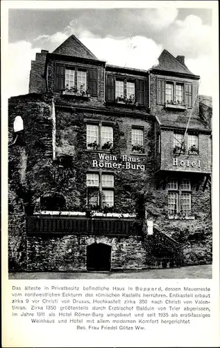 Ak Boppard am Rhein, Weinhaus Römerburg, Bes. Frau Friedel Götze