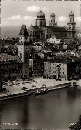 Ak Passau in Niederbayern, Partie an der Donau, Teilansicht, Schiff