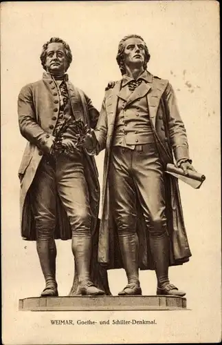 Ak Weimar in Thüringen, Goethe und Schiller Denkmal, Standbild