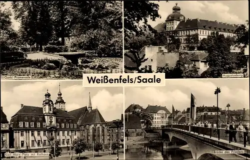 Ak Weißenfels an der Saale, Karl-Marx-Platz mit Rathaus, Gorki-Promenade, Augustusburg, Brücke