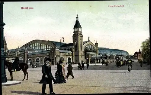 Ak Hamburg, Partie am Hauptbahnhof, Pferd, Straßenbahn