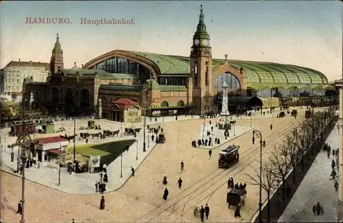 Ak Hamburg, Partie am Hauptbahnhof, Straßenbahn