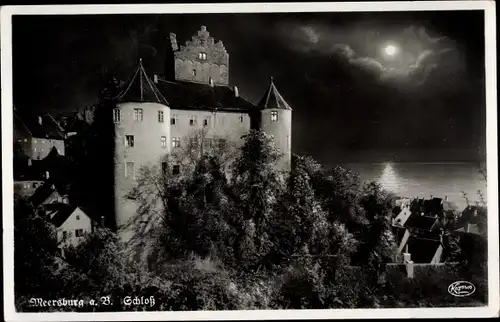 Ak Meersburg am Bodensee, Schloß bei Nacht