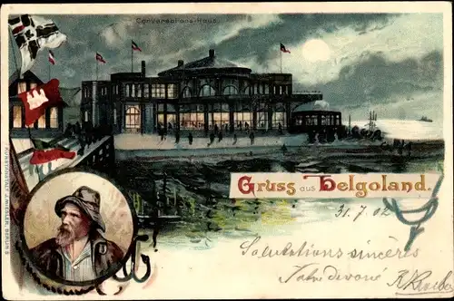 Litho Helgoland in Schleswig Holstein, Konversationshaus, Seemann