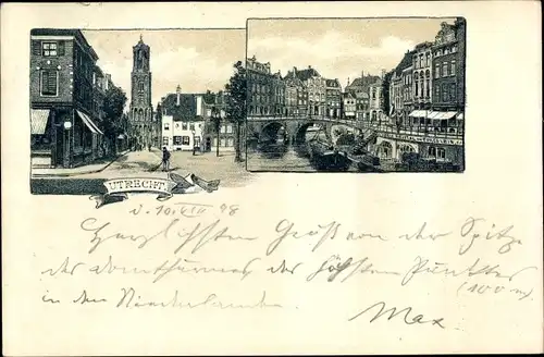 Ak Utrecht Niederlande, Altstadtpartie, Brücke
