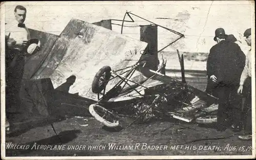 Ak Wrecked Aeroplane under which William R. Badger met his Death
