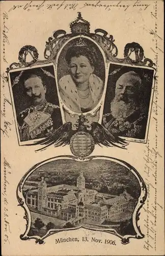 Ganzsachen Ak Kaiser Wilhelm II., Kaiserin Auguste Viktoria, Prinzregent Luitpold von Bayern, 1906