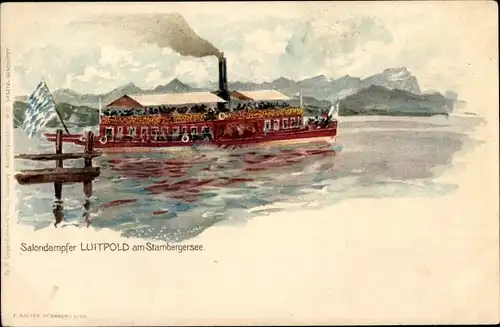 Litho Salondampfer Luitpold am Starnberger See