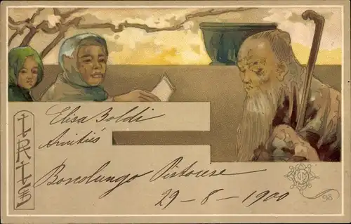 Künstler Ak Hohenstein, Adolfo, Iris, Japaner, alter Mann