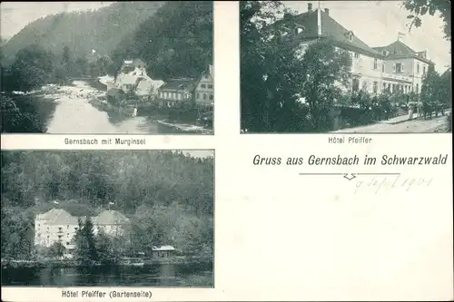 Ak Gernsbach im Murgtal Schwarzwald, Hotel Pfeiffer, Murginsel