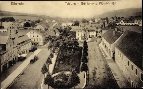 Ak Olbernhau im Erzgebirge Sachsen, Totalansicht, Grüntaler- und Albertstraße