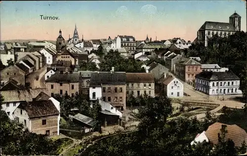 Ak Turnov Turnau Reg. Reichenberg, Blick auf den Ort, Kirche, Straßen