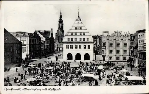 Ak Hansestadt Greifswald, Marktplatz, Rathaus