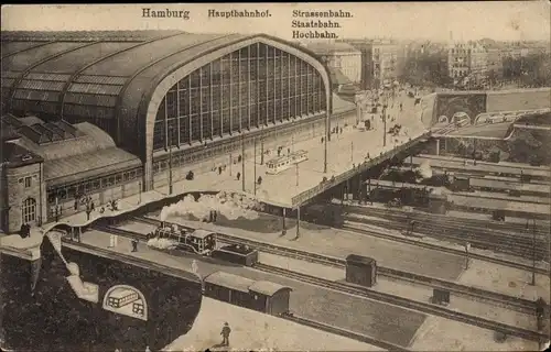 Ak Hamburg, Hauptbahnhof, Außenansicht, Hochbahn, Straßenbahn, Staatsbahn