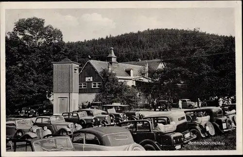 Ak Freiberg in Sachsen, Gastwirtschaft Schrödermühle, Parkplatz