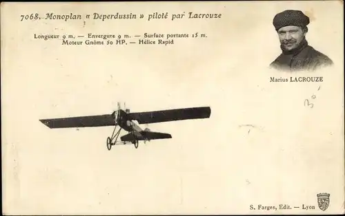 Ak Flugzeug, Monoplan Deperdussin pilote par Lacrouze