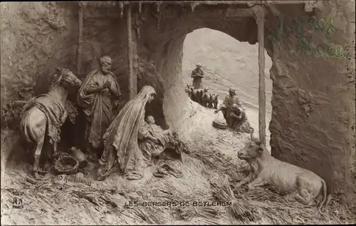 Ak Plastik von Domenico Mastroianni, Weihnachtskrippe, Heilige Familie, Les Bergers de Betlehem