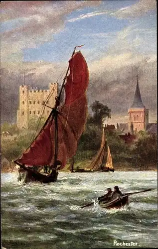 Künstler Ak Rochester South East England, Segel- und Ruderpartie