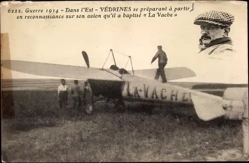 Ak Guerre 1914, Dans l'Est, Vedrines se preparant a partir en reconnaissance sur son avion