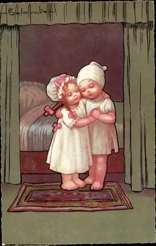 Künstler Ak Colombo, E., Kinder, Liebespaar, Bett