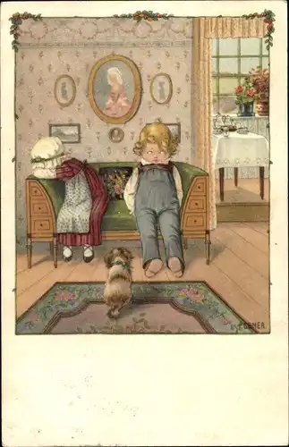 Künstler Ak Ebner, P., Kinder, Weinendes Mädchen, Streit, Hund