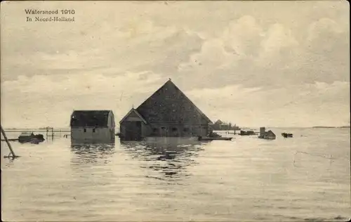 Ak Noord Nordholland Niederlande, Watersnood 1916, überschwemmtes Gehöft