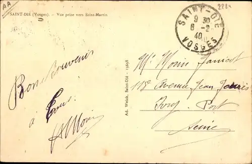 Ak Saint Dié des Vosges, Vue prise vers Saint Martin
