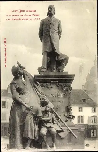 Ak Saint Dié des Vosges, Monument de Jules Ferry par Mercie, érigé en 1896