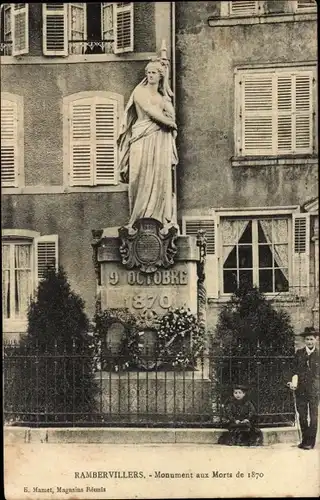Ak Rambervillers Lothringen Vosges, Monument aux Morts de 1870
