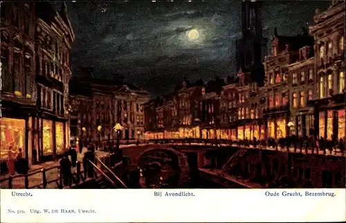 Mondschein Ak Utrecht Niederlande, Bij Avondlicht, Oude Gracht, Bezembrug