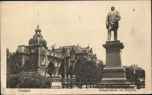 Ak Krefeld am Niederrhein, Bismarckplatz mit Denkmal