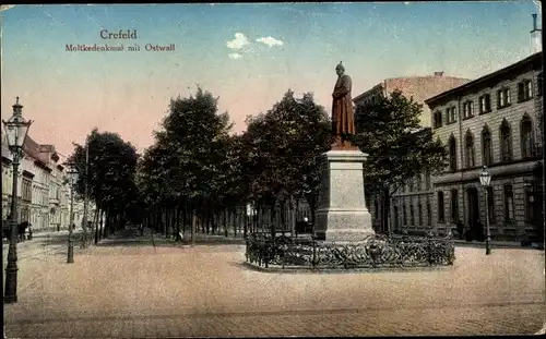 Ak Krefeld am Niederrhein, Moltkedenkmal mit Ostwall